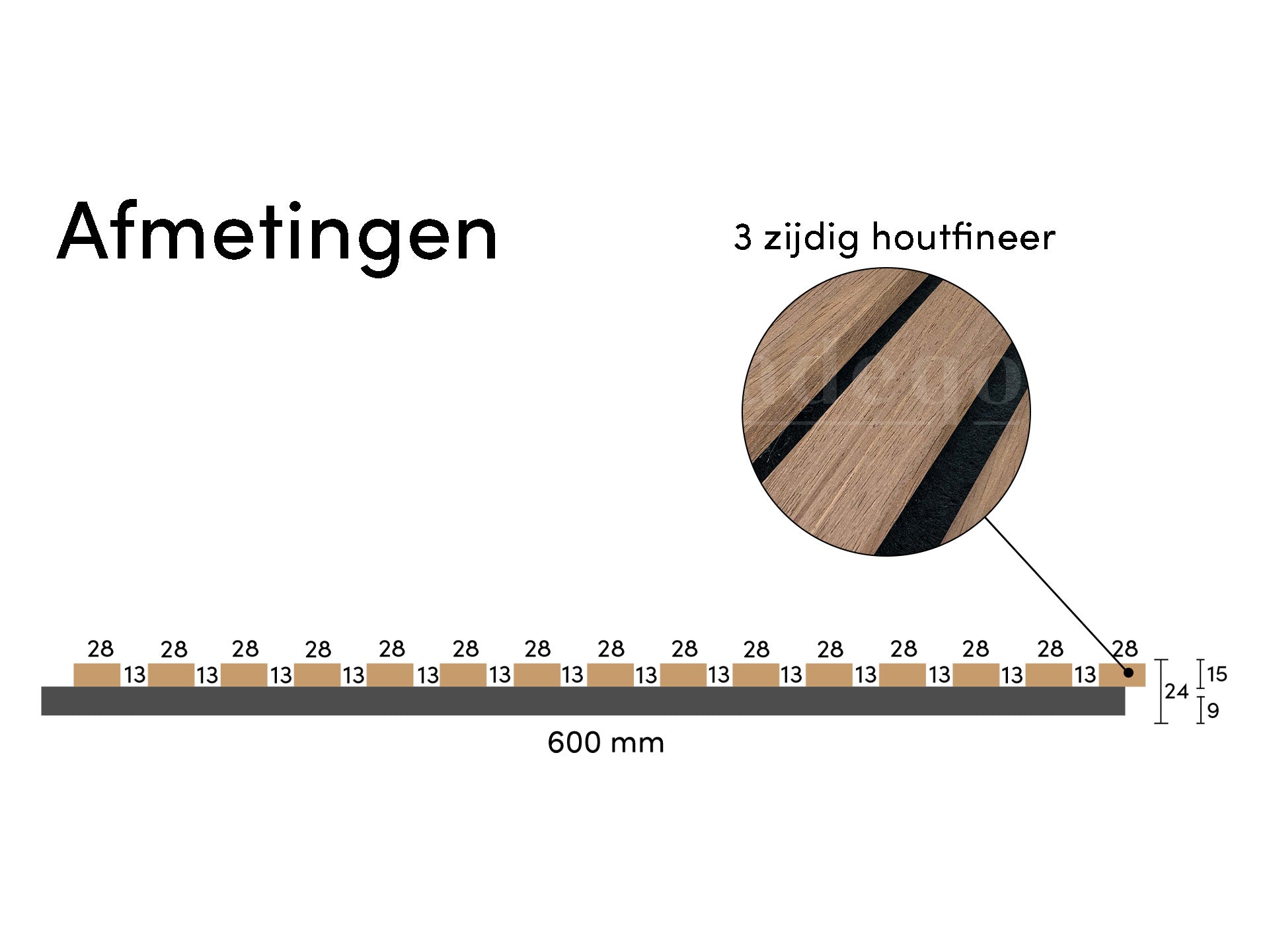 Adeqo Akupanel - Akoestische Wandpanelen - Klassiek Walnoot 300 x 60 cm - 3 zijdig