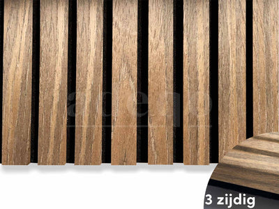 Adeqo akupanel - Akoestische wandpanelen - Bruin Eiken 260 x 60 cm - 3 zijdig