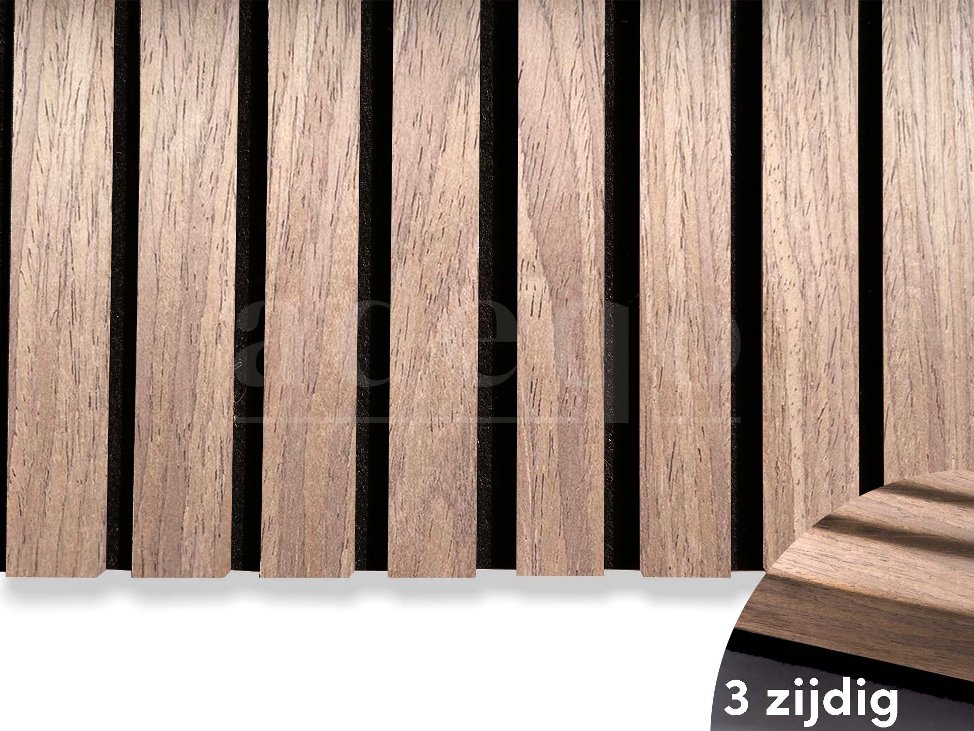 Adeqo Akupanel - Akoestische Wandpanelen - Licht Walnoot 260 x 60 cm - 3 zijdig