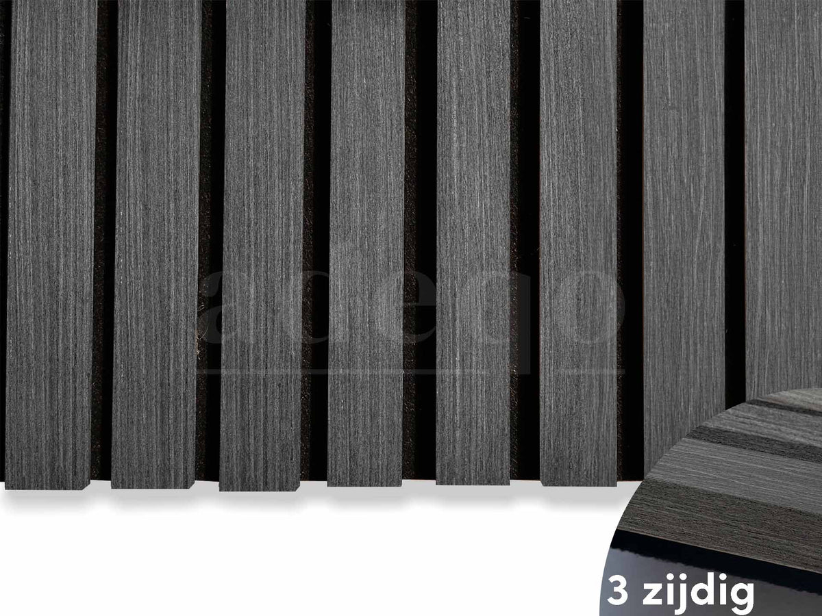 Adeqo Akupanel - Akoestische Wandpanelen - Zwart Eiken 300 x 60 cm - 3 zijdig