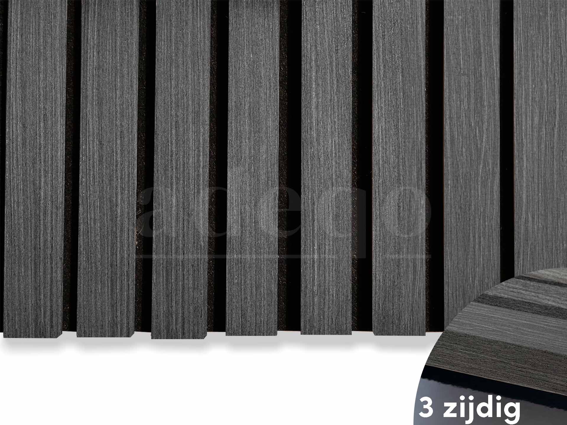 Adeqo Akupanel - Akoestische Wandpanelen - Zwart Eiken 300 x 60 cm - 3 zijdig