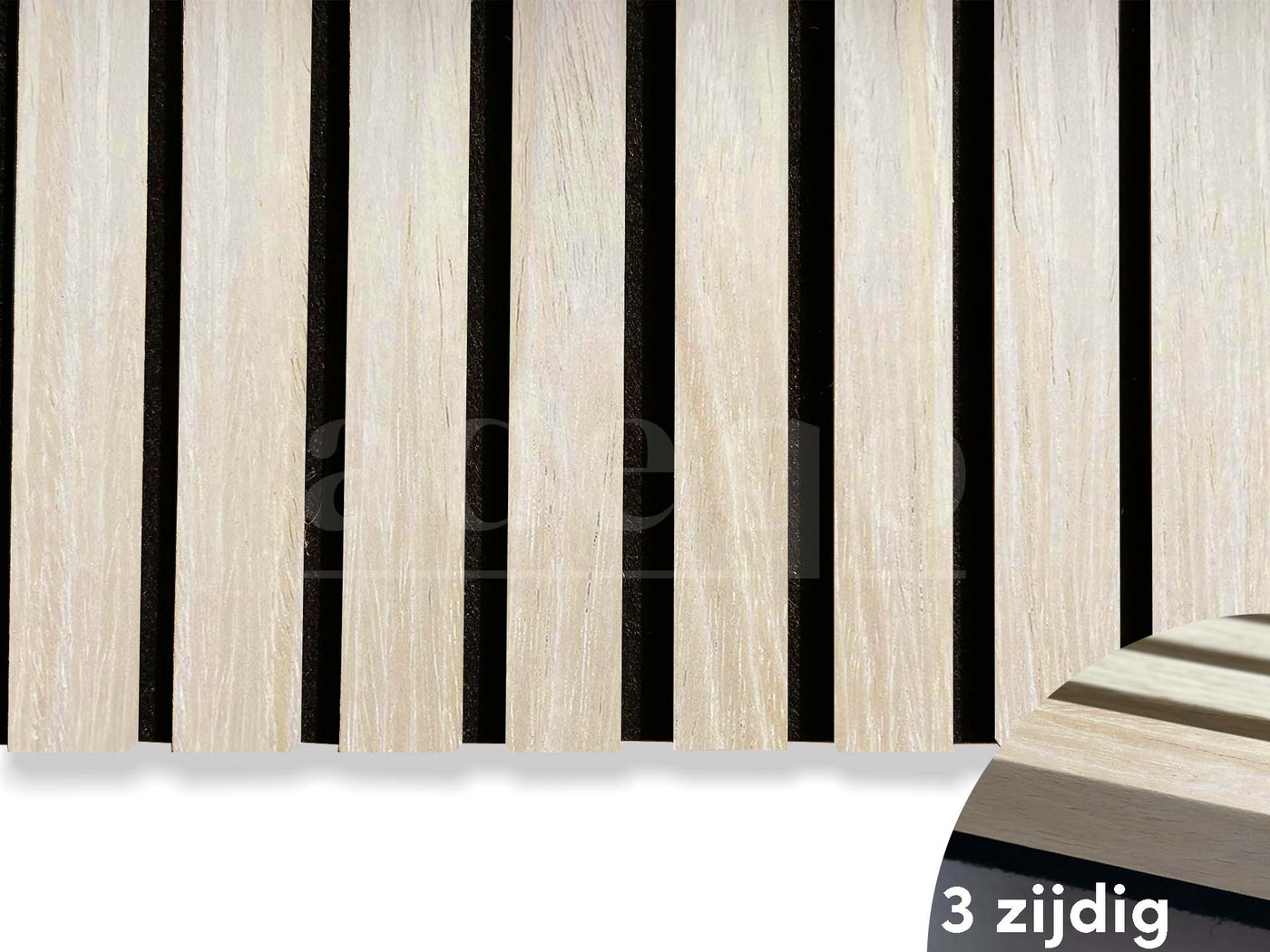 Adeqo Akupanel - Akoestische panelen - Wit Eiken 300 x 60 cm - 3 zijdig