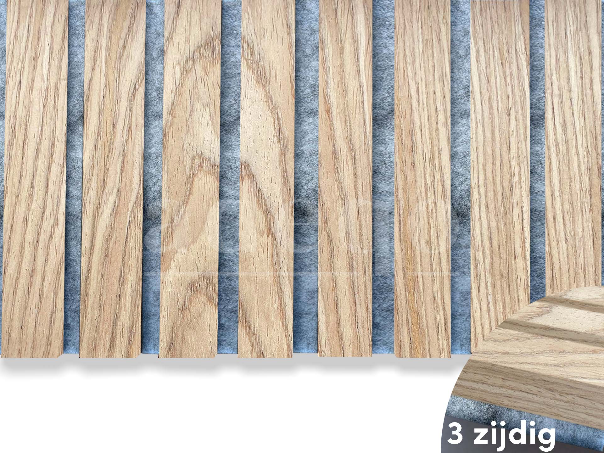 Adeqo Akupanel - Akoestische Wandpanelen - Rustiek Eiken (grijs vilt) 300 x 60 cm - 3 zijdig