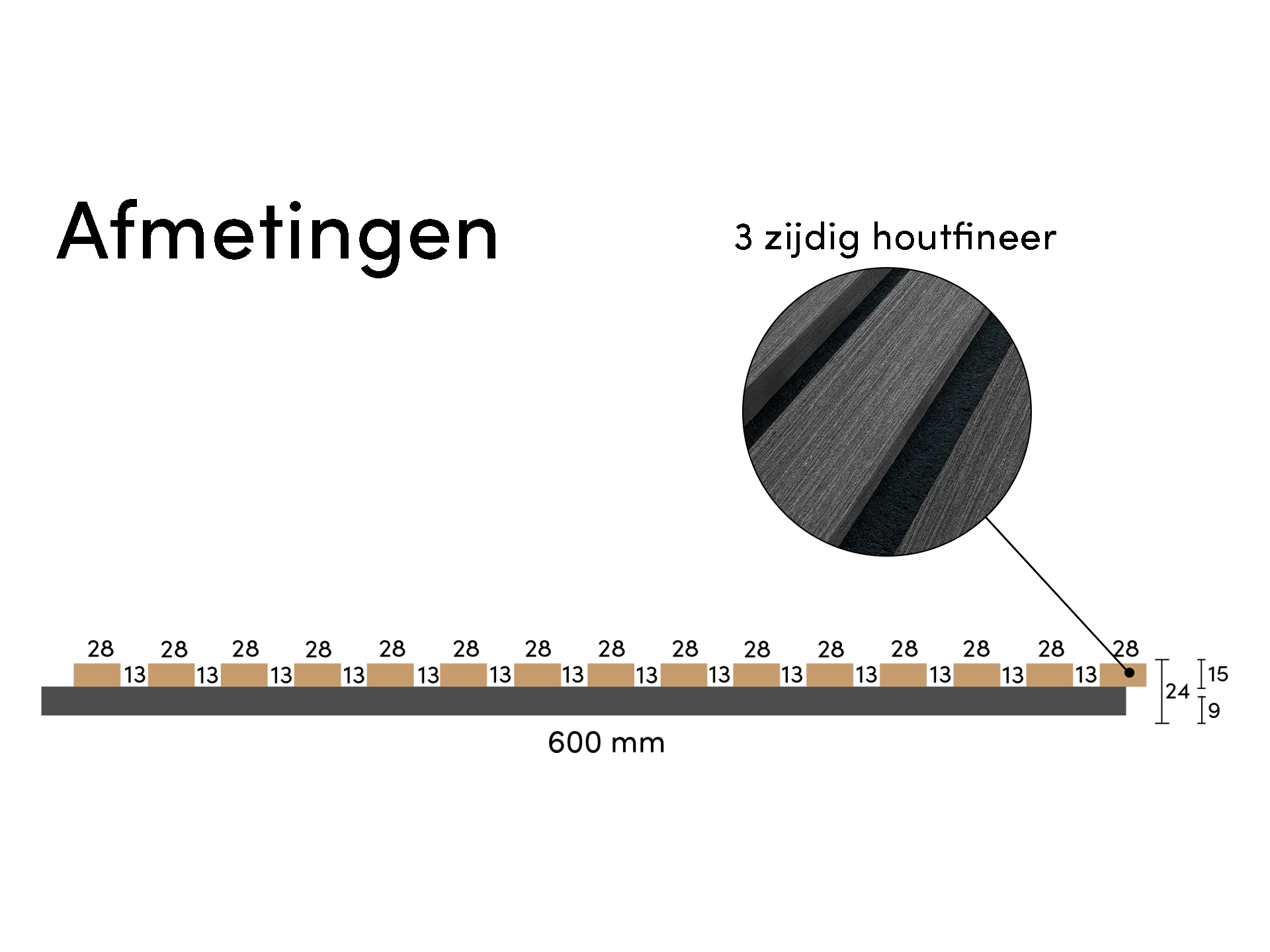Adeqo Akupanel - Akoestische Wandpanelen - Zwart Eiken 300 x 60 cm - 3 zijdig