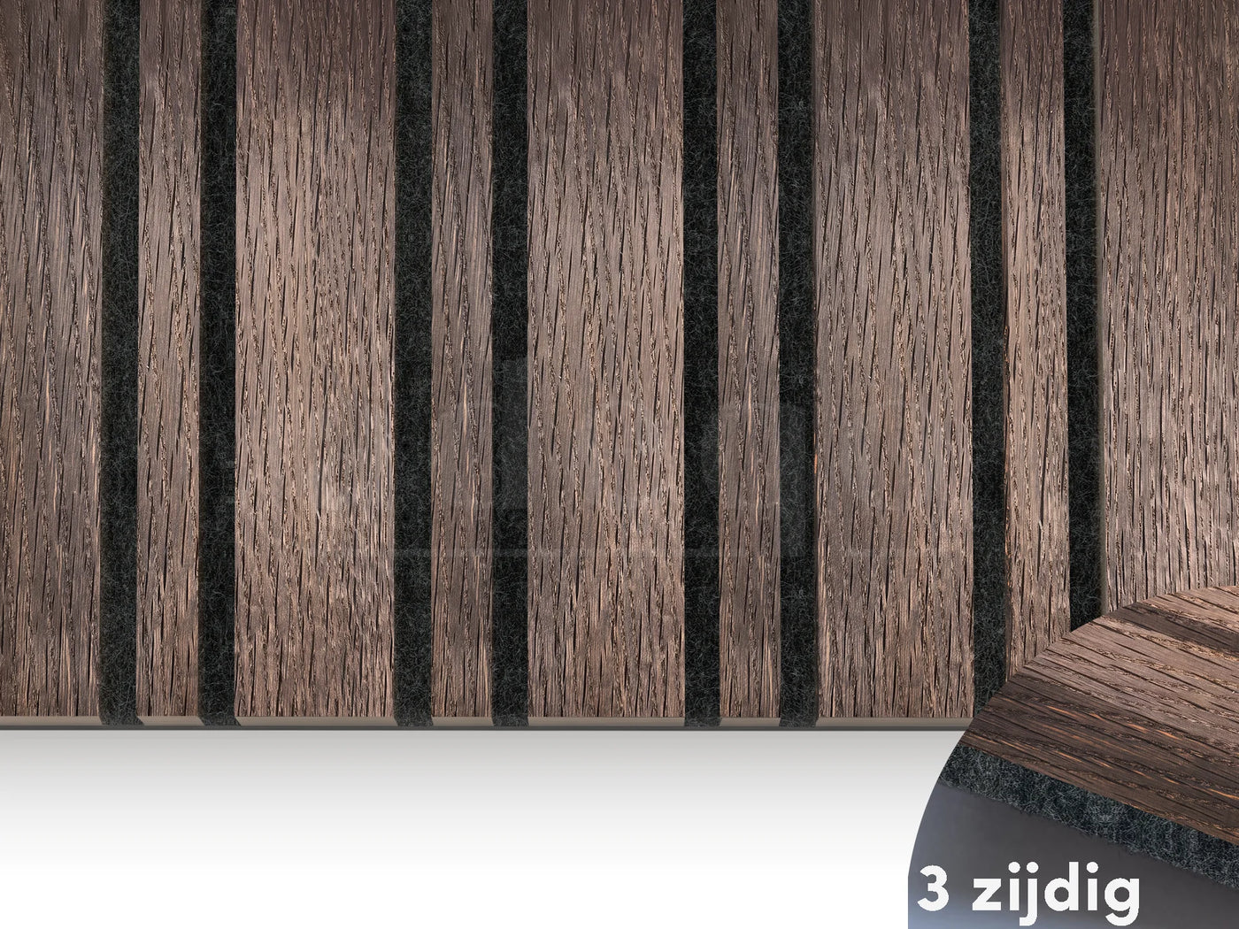 Adeqo Akupanel Wisselende lat WoodSkin 300x60 cm in Gerookt Eiken Donker met 3-zijdige WoodSkin afwerking, doorlopend op de zijkanten