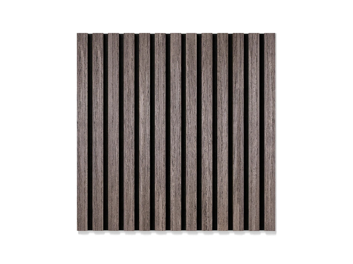 Akoestisch wandpaneel brandwerend 60x60 cm – Donker Walnoot op zwart vilt (brandklasse B-s1-d0)