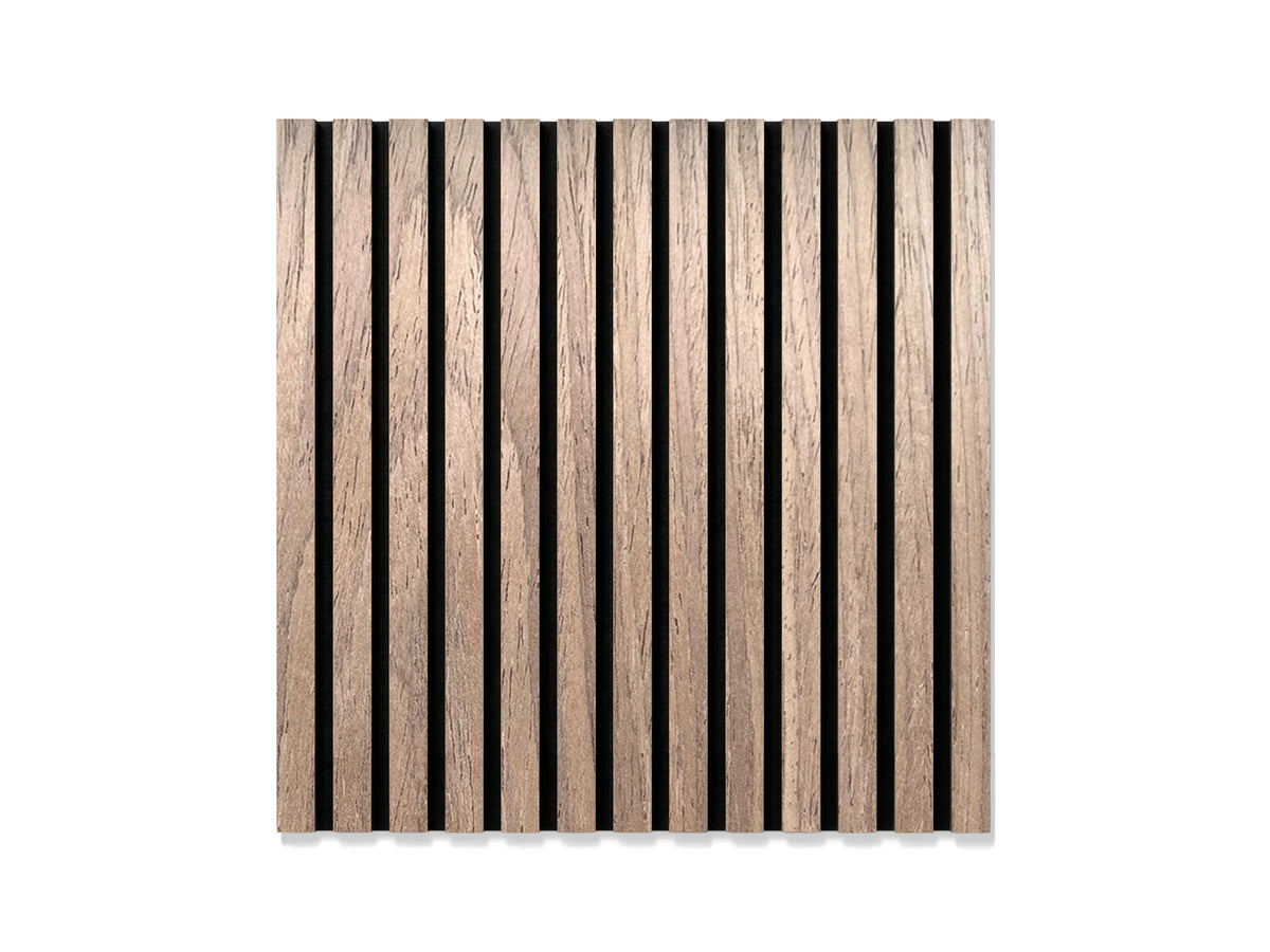 Akoestisch wandpaneel brandwerend 60x60 cm – Licht Walnoot op zwart vilt (brandklasse B-s1-d0)