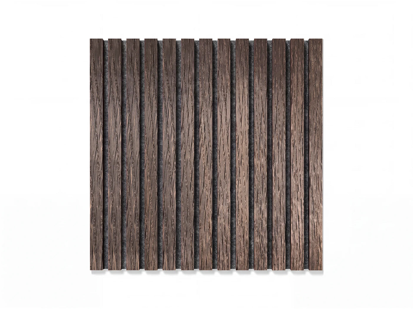 Akoestisch wandpaneel brandwerend 60x60 cm – Woodskin Gerookt Eiken Donker op antraciet vilt (brandklasse B-s1-d0)