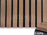 Adeqo Akupanel Brandwerend 300 x 60 cm in Klassiek Walnoot, 3-zijdig echt houtfineer op zwart akoestisch vilt (brandklasse B-s1, d0)