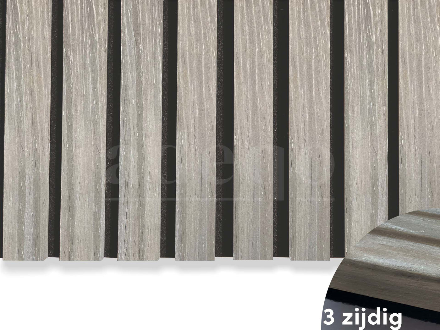 Adeqo Akupanel - Akoestische Wandpanelen - Grijs Eiken 300 x 60 cm - 3 zijdig