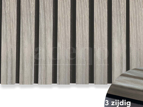 Adeqo Akupanel - Akoestische Wandpanelen - Grijs Eiken 300 x 60 cm - 3 zijdig