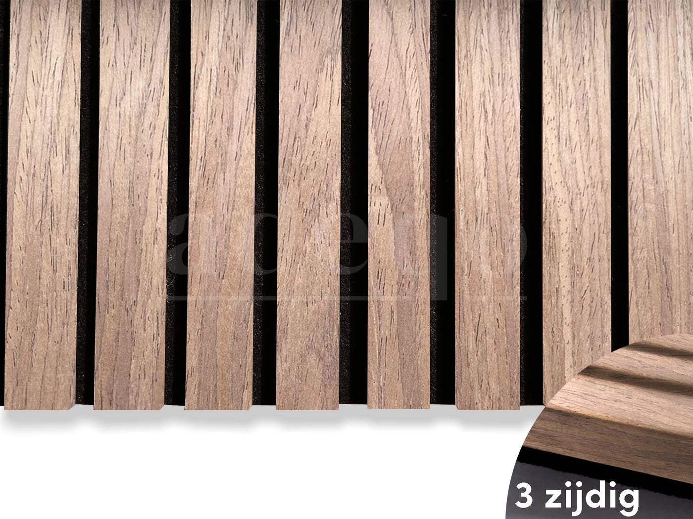 Adeqo Akupanel - Akoestische Wandpanelen - Licht Walnoot 300 x 60 cm - 3 zijdig
