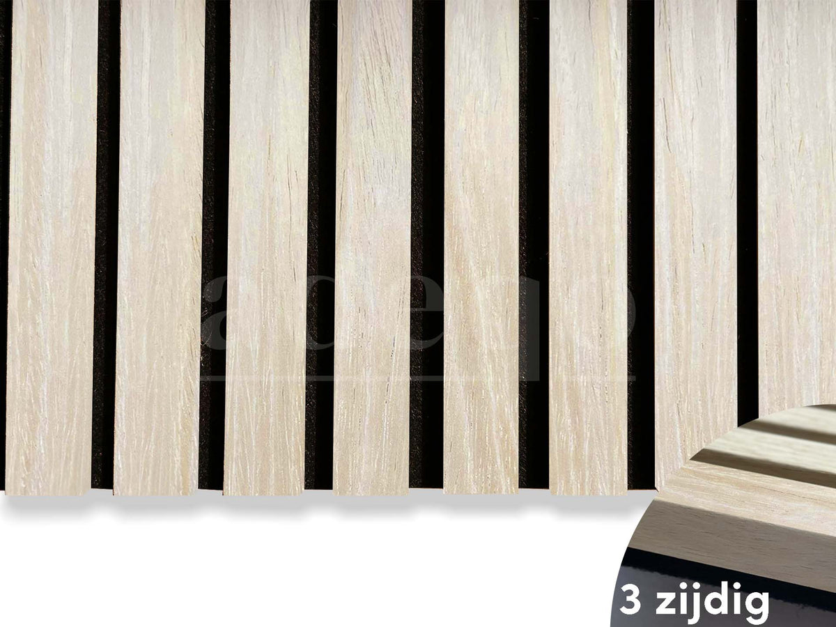 Adeqo Akupanel - Akoestische panelen - Wit Eiken 300 x 60 cm - 3 zijdig