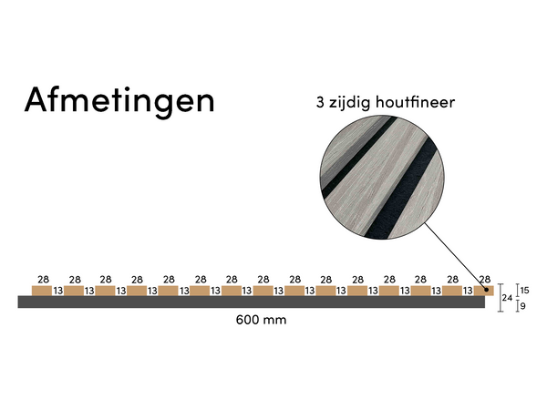 Adeqo Akupanel - Akoestische Wandpanelen - Grijs Eiken 300 x 60 cm - 3 zijdig