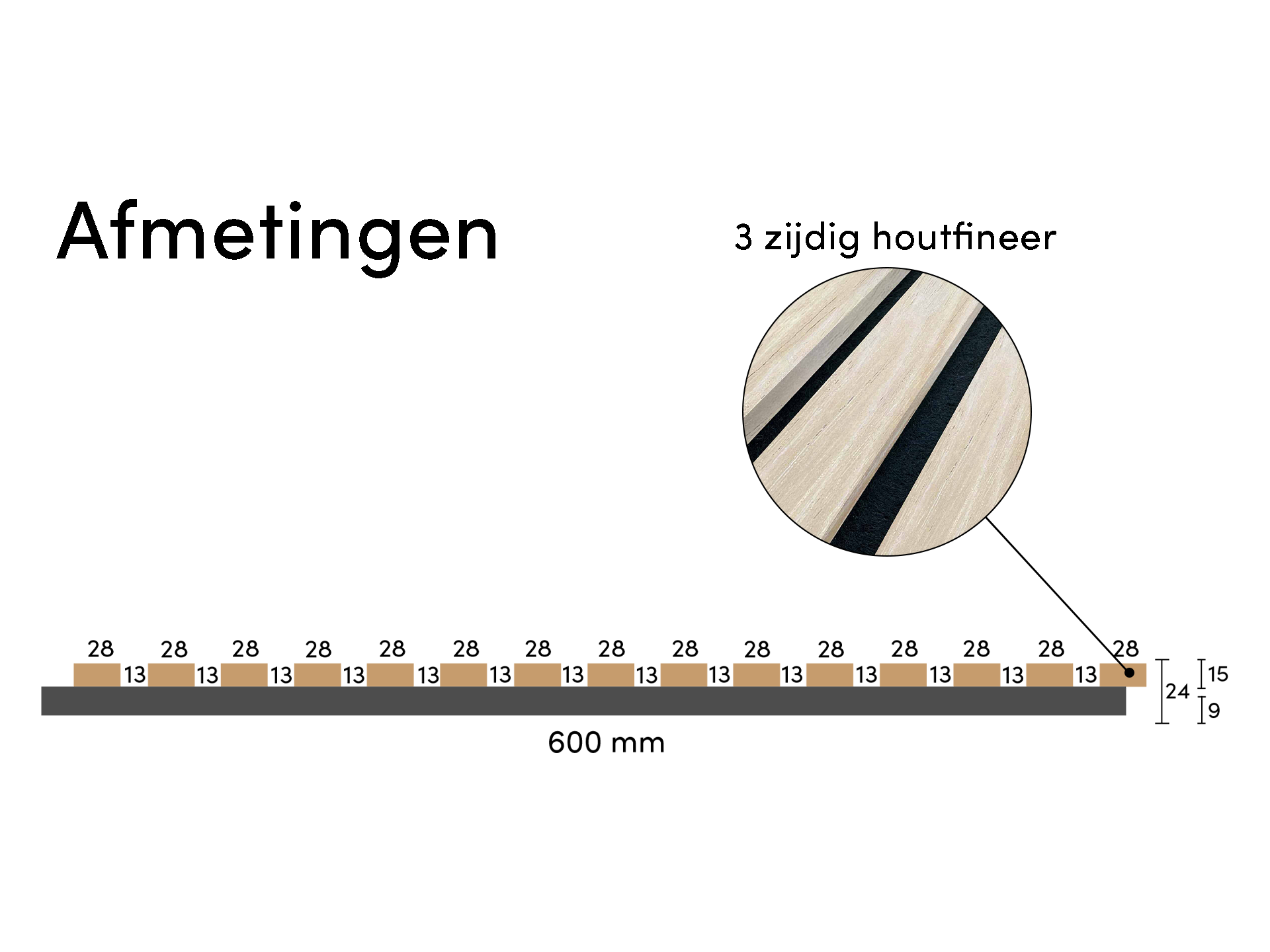 Adeqo Akupanel - Akoestische panelen - Wit Eiken 260 x 60 cm - 3 zijdig