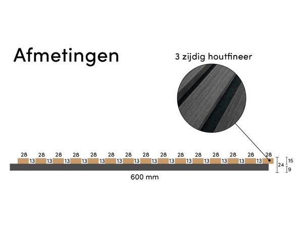 Adeqo Akupanel - Akoestische Wandpanelen - Zwart Eiken 300 x 60 cm - 3 zijdig