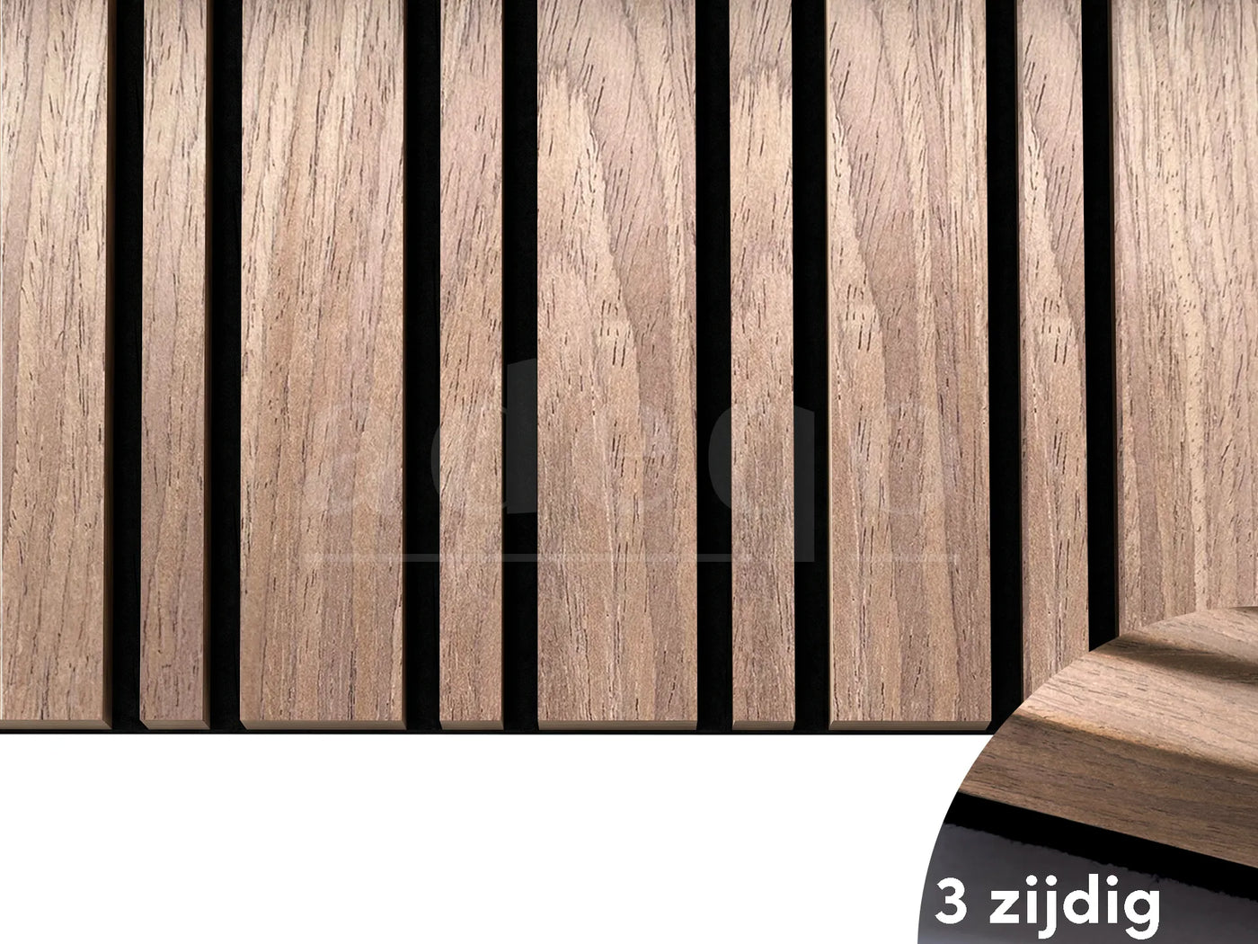 Adeqo Akupanel Wisselende lat 300x60 cm in Licht Walnoot met 3-zijdig écht houtfineer, doorlopende houtnerf op de zijkanten