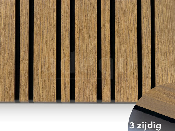 Adeqo Akupanel Wisselende lat - Teak hout 300 x 60 cm - 3 zijdig écht houtfineer - Akoestische Wandpanelen - afbeelding 2