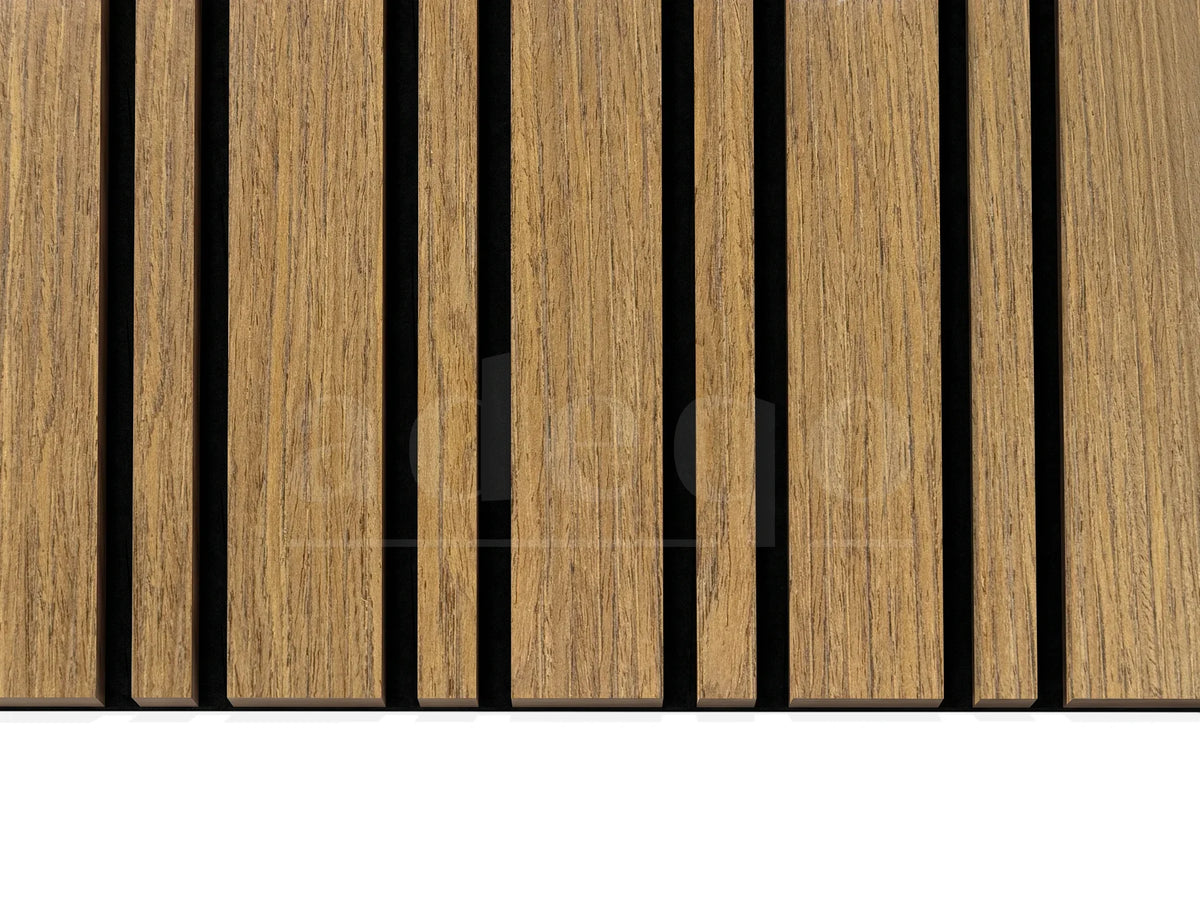 Adeqo Akupanel Wisselende lat 300x60 cm in Teak akoestisch wandpaneel met 6+2 cm afwisselend latpatroon
