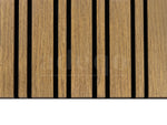 Adeqo Akupanel Wisselende lat 300x60 cm in Teak akoestisch wandpaneel met 6+2 cm afwisselend latpatroon