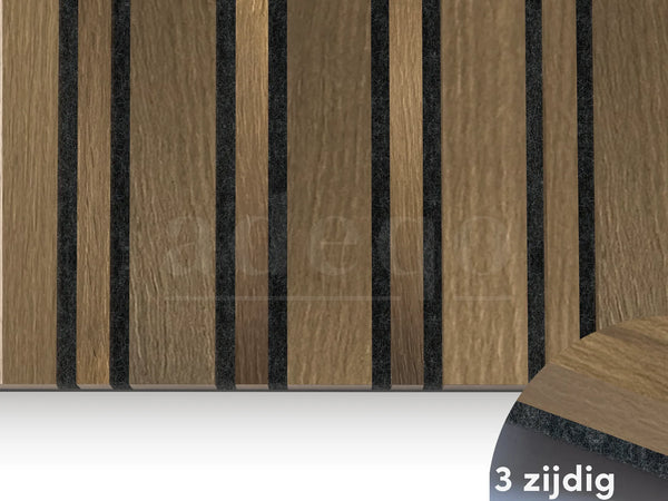 Adeqo Akupanel Wisselende lat WoodSkin - Gerookt Eiken Donker 300 x 60 cm - Akoestische Wandpanelen - afbeelding 2