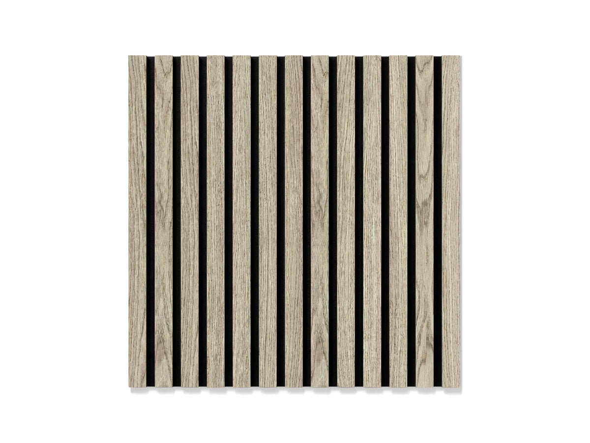 Akoestisch wandpaneel brandwerend 60x60 cm – Verouderd Eiken op zwart vilt (brandklasse B-s1-d0)