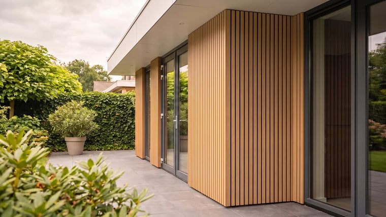 Woonhuis met composiet gevelbekleding in Eiken/Zwart, rhombusprofiel rond de gevelhoek