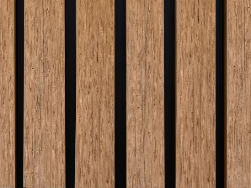 Composiet gevelbekleding in de kleur Teak/Zwart, rhombusprofiel met zwarte schaduwlijnen
