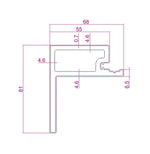 Technische doorsnede van het Compolux eindprofiel, 68 mm breed en 81 mm hoog